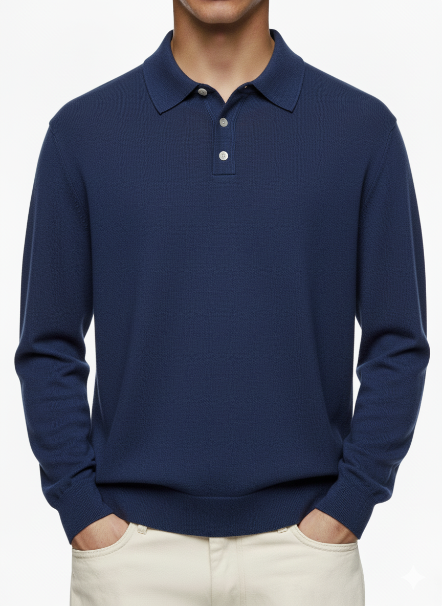 Men's Casual Button Long Sleeve Cashmere Polo Sweater