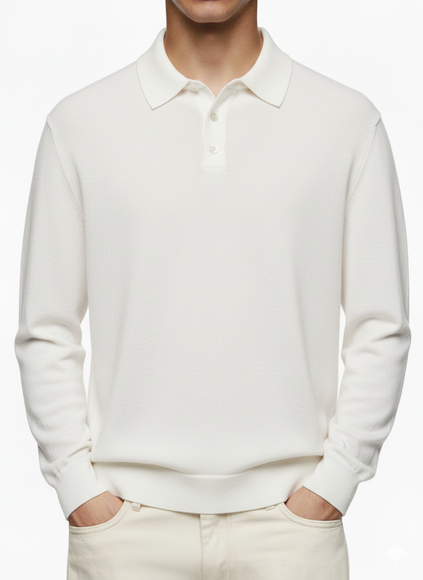 Men's Casual Button Long Sleeve Cashmere Polo Sweater