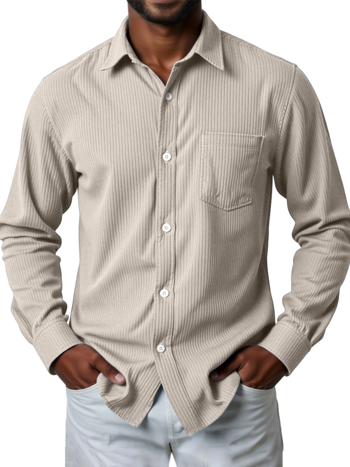 Men's Casual Solid Color Pit Striped Long-sleeved Shirt