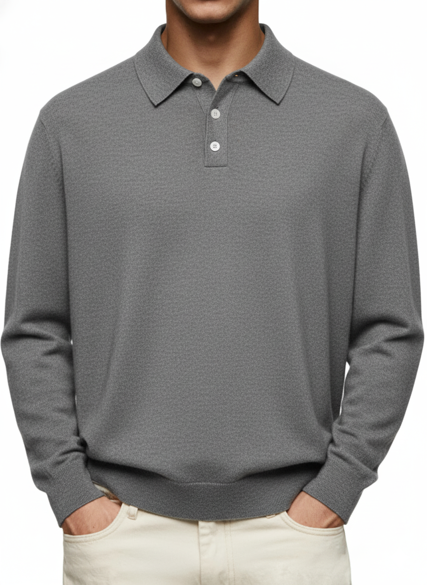 Men's Casual Button Long Sleeve Cashmere Polo Sweater
