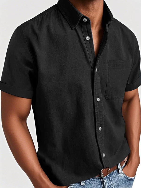 Men's Basic Retro Washed Pocket Short-sleeved Shirt