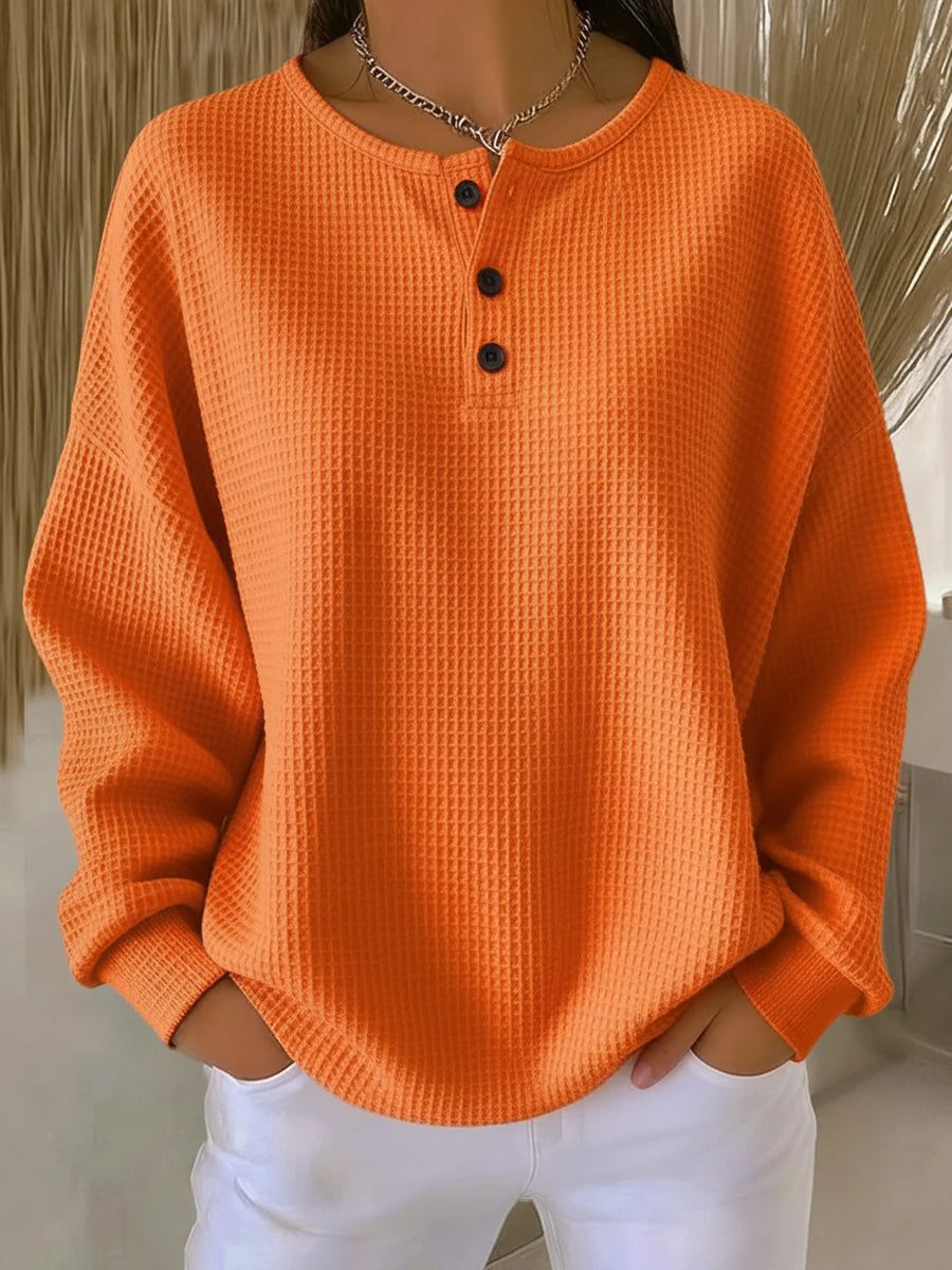 Casual Waffle Henry Collar Sweatshirt